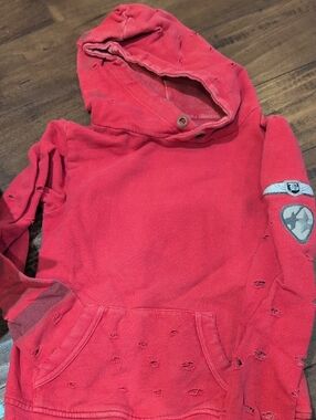 Butter distressed Red Hoodie with Hood and Front Pocket